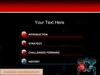 1 INTRODUCTION STRATEGY CHALLENGES FORWARD HISTORY Your Text Here 2 3 4