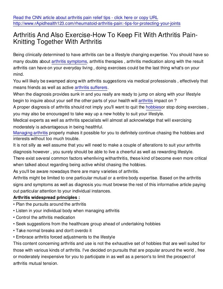 Arthritis And Also ExerciseHow To Keep Fit With Arthritis Pain