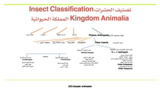 2022 alsaqabi -arthropoda
Insect Classification:‫الحشرات‬ ‫تصنيف‬
‫الحيوانية‬ ‫المملكة‬ Kingdom Animalia
Phylum: Arthropod...