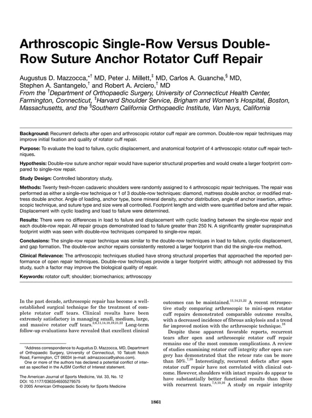 Arthroscopic Single Row Versus DoubleRow Suture Anchor Rotator Cuff