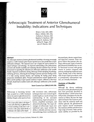 Arthroscopic Treatment of Anterior Glenohumeral Instability Indications and Techniques | Vail Sports Medicine