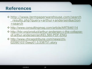 References

 http://www.termpaperwarehouse.com/search
  _results.php?query=arthur+andersen&action
  =search
 http://www....