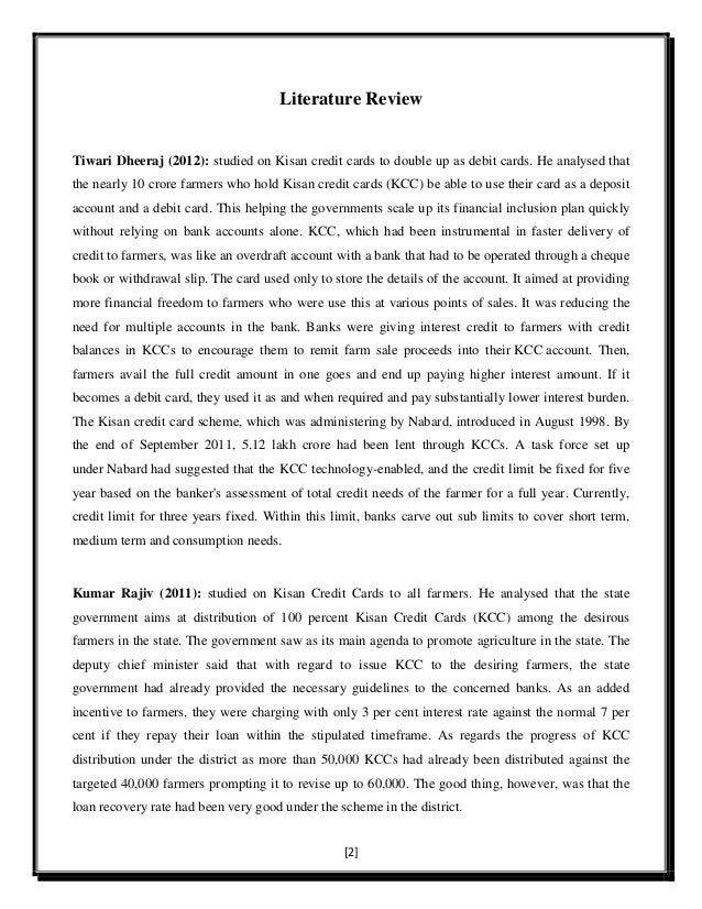 Review of literature on kisan credit card