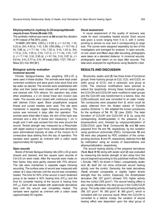 fo puorg lykla eht nopu tnedneped saw tceffe gnilaeh
dnuow fo noitairav eht ,yteiom enotek a ot detrevnoc
si HO-)2(C eht nehW .tluser suoiverp ruo htiw tnetsisnoc                                        .)etis/gm 05 yletamixorppa(
           2               2                 2
si hcihw ,) mc/g 563 :9 ; mc/g 563 :11 ; mc/g 733 :d7(           baws nottoc a htiw tnemtnio sa deilppa erew selpmas
ytivitca gnilaeh-dnuow eht decuder retse yklub ehT .puorg        ehT .delaeh yletelpmoc saw dnuow eht litnu yliad
 2
R OC-)82(C eht ni puorg lykla eht yb detceffa ylraelc osla                                                            001
                                                                 sevitavired edisocitasa htiw detaert saw tar hcaE .) TH(
si tceffe gnilaeh dnuow ehT .) mc/g 503( lortnoc eht naht
                                2
                                                                 emit gnilaeh si dnuow eht fo gnilaeh etelpmoc rof emit
ytivitca rehgih %01 dewohs ) mc/g 733 ;d7( evitavired                      05
                                                                 eht dna ) TH( emit gnilaeh %05 si delaeh eb ot puorg
                                    2
lateklyhtemid eht ,yllaicepsE .lortnoc eht naht htgnerts         tnemtaert hcae ni dnuow eht fo %05 rof emit ehT .delaeh
elisnet rehgih ylthgils ro elbarapmoc dewohs )d-a7(              yletelpmoc saw dnuow eht litnu slavretni syad 2 ta repilac
sevitavired latek eht ,yllareneG .lortnoc eht revo ytivitca      htiw derusaem saw dnuow fo aera ecafrus ehT .gnidnuow
gnilaeh dnuow decnahne wohs ton did flesti )2( dica              gniwollof segac etarapes ni deniatniam erew star ehT
citaisa ,yldetcepxenu ,I elbaT ni nwohs sA .)7691 ,etluhcS ,I    .lonahte %07 htiw denaelc yltneg erew yeht ,skcab rieht
elbaT( dohtem dehsilbup eht ot gnidrocca tnemges dnuow           no edam erew sdnuow eht retfA .edam erew mc 8.0×8.0
eht morf spirts niks fo htgnerts elisnet eht gnirusaem yb        fo sdnuow nepo erauqs owt dna ,denaelc dna devahs
detaulave saw )2( dica citaisa htiw gnola )21-9 ,d,a8 ,d-a7(     erew )g 02 ± 002( star yelwaD-eugarpS elamef fo skcaB
sevitavired deraperp eht fo ytivitca gnilaeh dnuow ehT                                                       sdnuow nepO
                            .ylevitcepser ,noitalyhtemyxolyhte
dna enahtemozaid fo ssecxe na gnisu noitalyhtem yb                                               .)etis/gm 05 yletamixorppa(
d6 morf deniatbo ylevitcepser ,11 dna 9 ,slohocla gnidnop        baws nottoc a htiw tnemtnio sa deilppa erew selpmas
-serroc eht fo noitadixo CDP yb deraperp osla erew 21            ehT .noitarepo fo yad eht morf gnitrats syad evitucesnoc
dna 01 sdnuopmoC .)CDP( etamorhcid muinidiryp gnisu              6 rof noisicni eht fo setis ta yllacipot deretsinimda erew
noitadixo eht yb ,ylevitcepser ,d7 dna a7 morf deraperp          sevitavired edisocitaisA .ecrof marg ni tuodaer latigid htiw
erew d8 dna a8 sdnuopmoC .d-a7 evag ,H OC-)82(C   2              retemoehR a yb derusaem saw htgnerts elisneT .dnuow
fo noitalyhtemyxolytco yb dewollof ,dica cinofluseneulot         eht dnuora aera eht morf desicxe saw htiw 3 dna htgnel
p
- fo ecneserp eht ni slatekyxohtemid gnidnopserroc               ni mc 1 gnirusaem niks lasrod fo pirts a dna devomer
eht gnisu yb ,2 fo HO-)32(C dna HO-)3(C fo noitamrof             saw kcab eht fo niks eht ,syad 6 retfa dellik erew slamina
latek ehT .)0002 ,weJ( 21 ,11 ,d7 fo sisehtnys eht rof           ehT .noitarepo eht retfa syad 4 devomer saw erutus
serudecorp nwonk eht detpada eW .)1 emehcS(           acitaisa   ehT .gnidnuow gniwollof segac etarapes ni deniatniam
alletneC    fo tcartxe detartit eht morf deniatbo ylisae         erew star ehT .desu erew seldeen devruc dna daerht
eb dluoc hcihw ,2 morf deraperp erew sdnuopmoc neT               lacigrus enelyhteylop kcalB .trapa mc5.0 sehctits htiw
.yteiom retse na ot detrevnoc saw dica cilyxobrac-)82(C          serutus suounitnoc htiw desolc erew sdnuow ehT .edam
eht ,oslA .enotek a ot demrofsnart saw HO-)2(C eht dna           saw noisicni niks raenil lasrod mc 2 a ,aisehtsena rehte
spuorg latek ot deifidom erew HO-)32(C dna HO-)3(C eht           rednu yad noitarepo nO .lonahte %07 htiw denaelc dna
,spuorg lanoitcnuf eseht gnomA .yticilihpopil eht dnetxe         sreppilc lamina htiw devahs erew skcab rieht dna rehte
ot dennalp erew snoitacifidom lacimehc ehT .)82(C                htiw dezitehtsena erew slamina ehT .derised sa retaw pat
ta puorg dica cilyxobrac a dna ;)21(C ta puorg nifelo            dna doof kcots dilos nevig erew dna snoitidnoc dellortnoc
na ;)32(C dna ,)3(C ,)2(C ta spuorg yxordyh eerht :spuorg        rednu tpek erew slamina ehT .seiduts eseht ni desu erew
lanoitcnuf fo sdnik eerht sah )2( dica citaisa ,yllarutcurtS     g 02 ± 002 gnithgiew star yelwaD-eugarpS elameF
                                                                                                         sdnuow lanoisicnI
                       NOISSUCSID DNA STLUSER                                               noitaulave ytivitca lacigoloiB
      t
 .tset s'tnedutS gnisu ecnacifingis rof dezylana erew atad                                          .] M[ 485 e/m )IE( ssaM
                                                                                                     +
ehT .sdnuow retfa syad xis no nekat erew shpargotohp             . mc 557 ,7271 ,4292 )taen( RI .)H 3 ,s( 77.0 ,)H 3 ,zH 6.6
                                                                 1-
,sdnuow lanoisicni nI .ecnatsid dradnats a ta nekat erew              J                       J
                                                                 = ,d( 78.0 ,)H 3 ,zH 1.6 = ,d( 59.0 ,)H 3 ,zH 1.7 = ,t( J
shpargotohp ,gnidnuow retfa syad neetfif dna neves ,eno no                              J
                                                                 72.1 ,)H 3 ,zH 1.7 = ,t( 10.1 ,)H 3 ,s( 50.1 ,)H 3 ,s( 51.1
,sdnuow nepo nI .sisylana rof degareva dna srotagitsevni                                                      J
                                                                 ,)H3 ,s( 34.1 ,)H 3 ,s( 25.1 ,)H 1 ,zH 1.7 = ,q( 66.3 ,)H
eht fo owt yb yletarapes dengissa erew serocs ehT .racs                         J
                                                                 2 ,zH 7.01 = ,qBA( 96.3 ,95.3 ,)H 1 ,s( 04.4 ,)H2 ,s( 32.5
egral ot gnidnopserroc 0 dna racs on tsomla ot gnidnop                              J          3
                                                                 ,)H 1 ,zH 2.3 = ,t( 62.5 δ ) lCDC ,zHM 003( RMN-H          1
-serroc 3 htiw ,3 ot 0 morf gnignar erocs a nevig saw                         .)dleiy %58( d7 fo daetsni 11 fo
dnuow hcaE .dnuow delaeh yletelpmoc hcae rof edam noitazitlu eht tpecxe d8 sa emas saw dohtem citehtnys ehT
saw yrevocer fo ytilauq eht fo tnemssessa lausiv A                        )21( etao-82-ene-21-oxo-2-sruyxo
                                                      -idenedilyporposi-32,β3-yxordyh-α2-lyhtemyxolyhtE
                                        tnemssessa lausiV
955                             tnegA gnilaeH dnuoW weN rof sevitavireD dicA citaisA fo ydutS pihsnoitaleR ytivitcA-erutcurtS
 