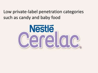 Low private-label penetration categories
such as candy and baby food
 