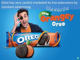 Oreo has very careful marketed its line extensions by
constant advertising
 