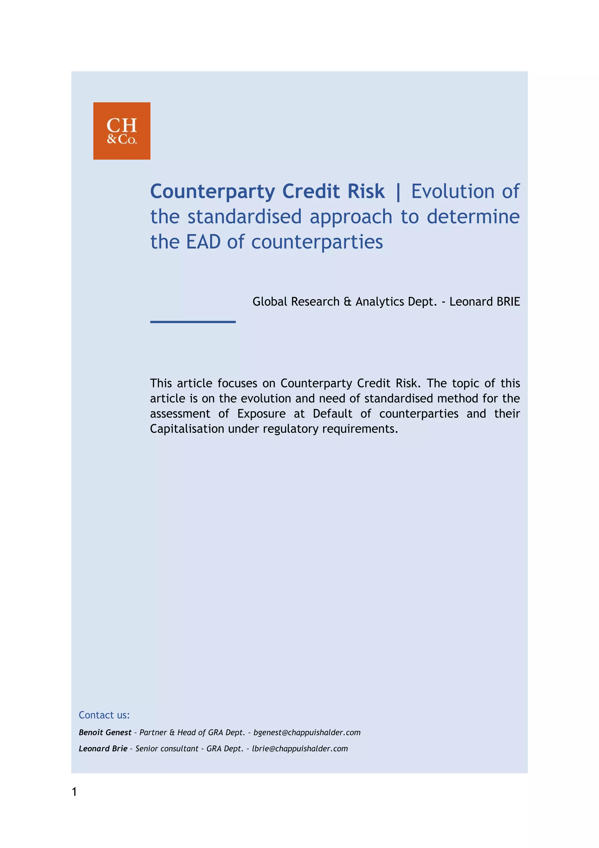 Counterparty Credit RISK Evolution of standardised approach PDF