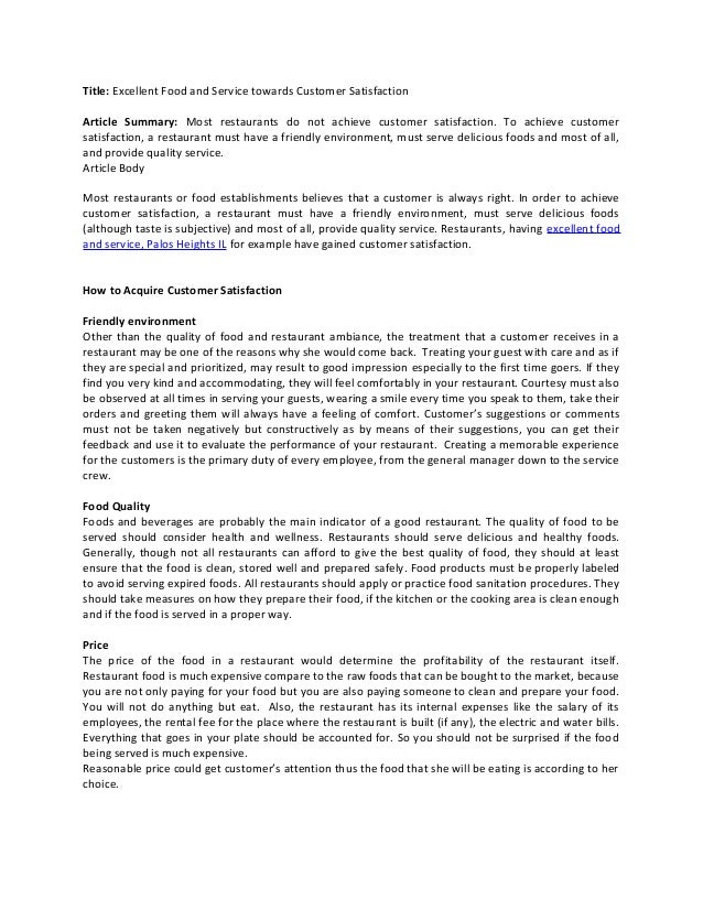 Thesis on customer satisfaction in restaurants