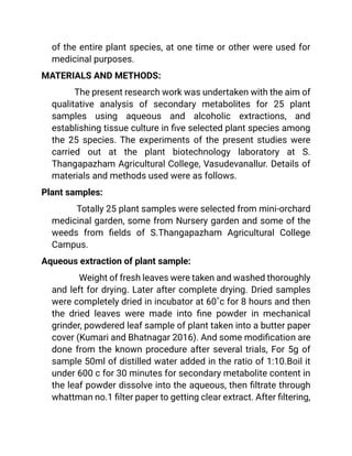 A REPORT ON QUALITATIVE ANALYSIS OF SECONDARY METABOLITES | PDF