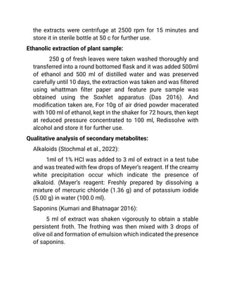 A REPORT ON QUALITATIVE ANALYSIS OF SECONDARY METABOLITES | PDF