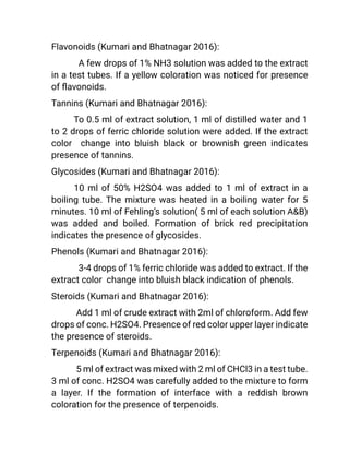 A REPORT ON QUALITATIVE ANALYSIS OF SECONDARY METABOLITES | PDF