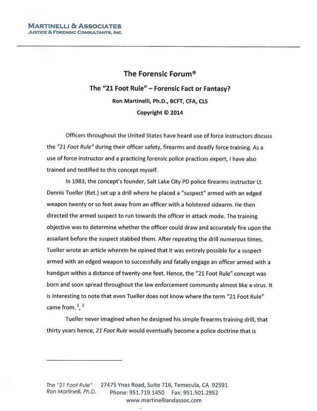 The "21 Foot Rule" Forensic Fact or Fantasy?