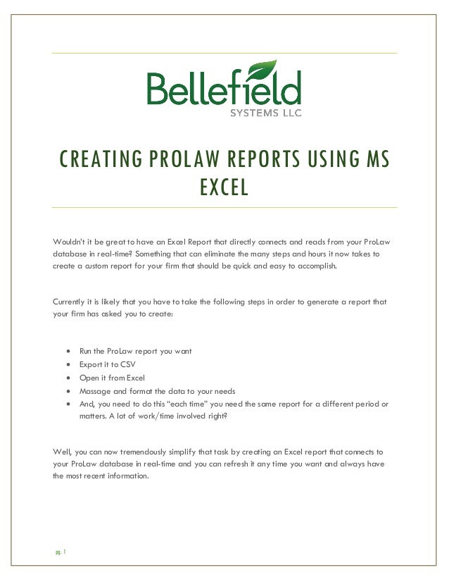 creating prolaw reports using excel
