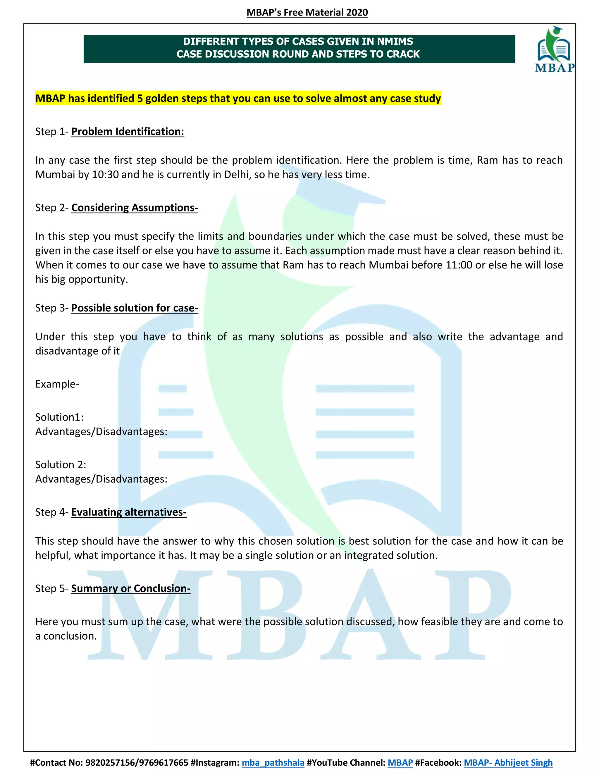 DIFFERENT TYPES OF CASES GIVEN IN NMIMS CASE DISCUSSION ROUND AND STEPS ...