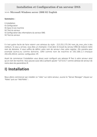Installation et Configuration d’un serveur DNS >>> Microsoft Windows ...