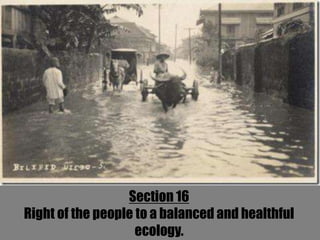 Section 16
Right of the people to a balanced and healthful
                    ecology.
 