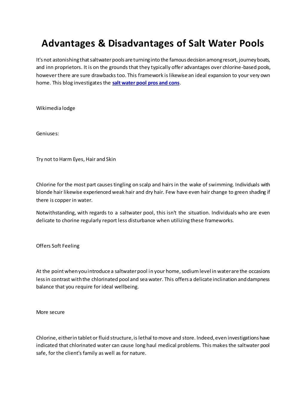 Advantages & Disadvantages of Salt Water Pools