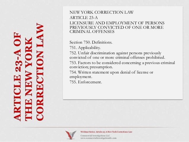 Article A of the New York State Corrections Law | Employment Law and Litigation new york correction law article 23-a