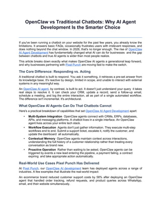 OpenClaw vs Traditional Chatbots: Why AI Agent Development Is the ...