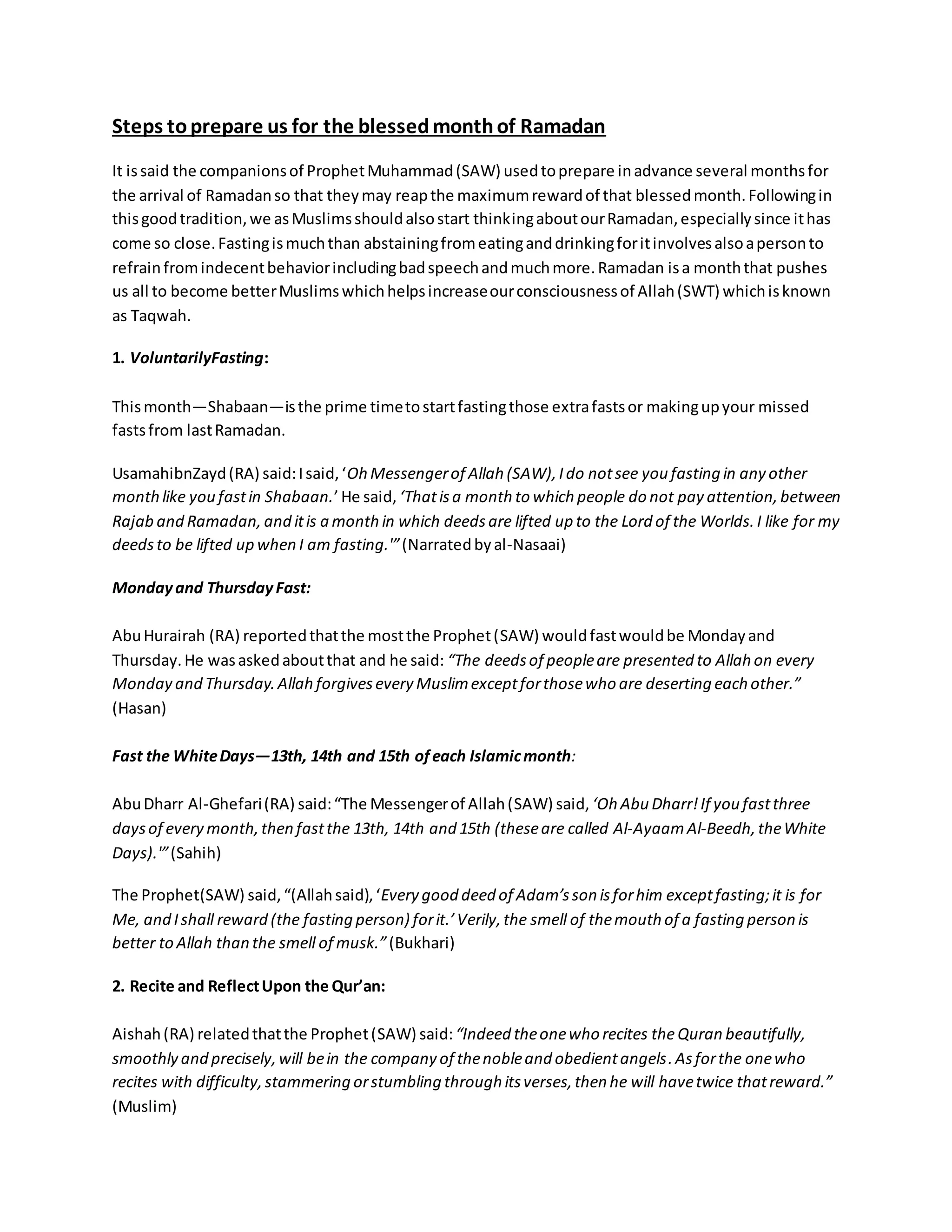 Steps to Prepare for the Blessed Month of Ramadan | PDF 