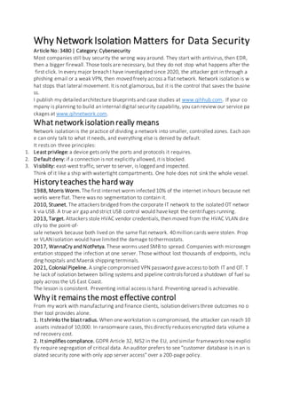 Networked Isolation Why Network Isolation Matters for Data Security | PDF
