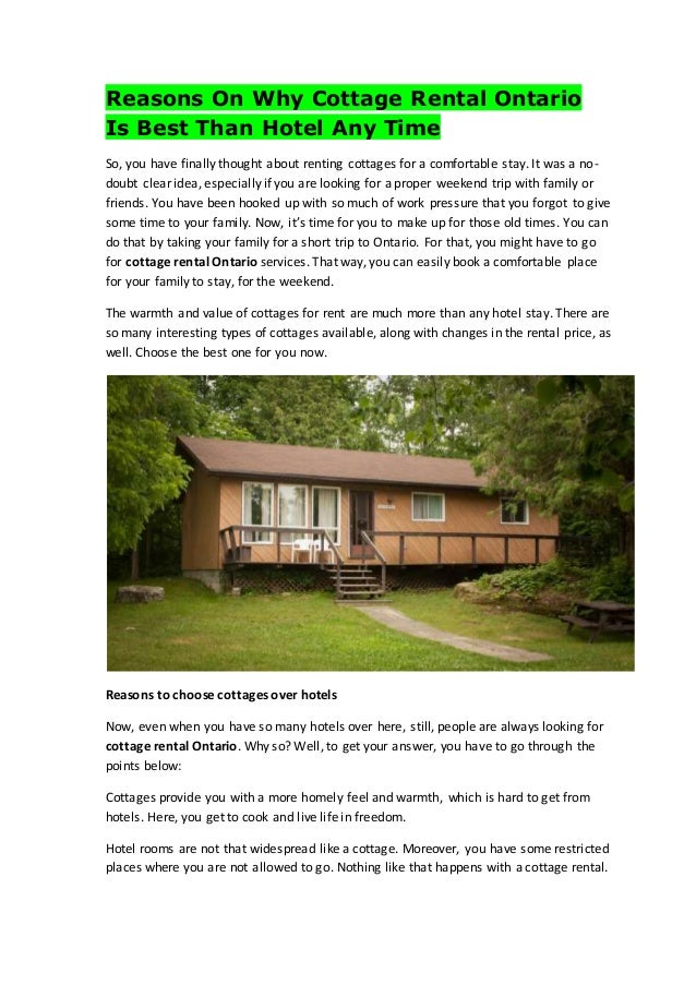 Weekend Cottage Rentals Ontario