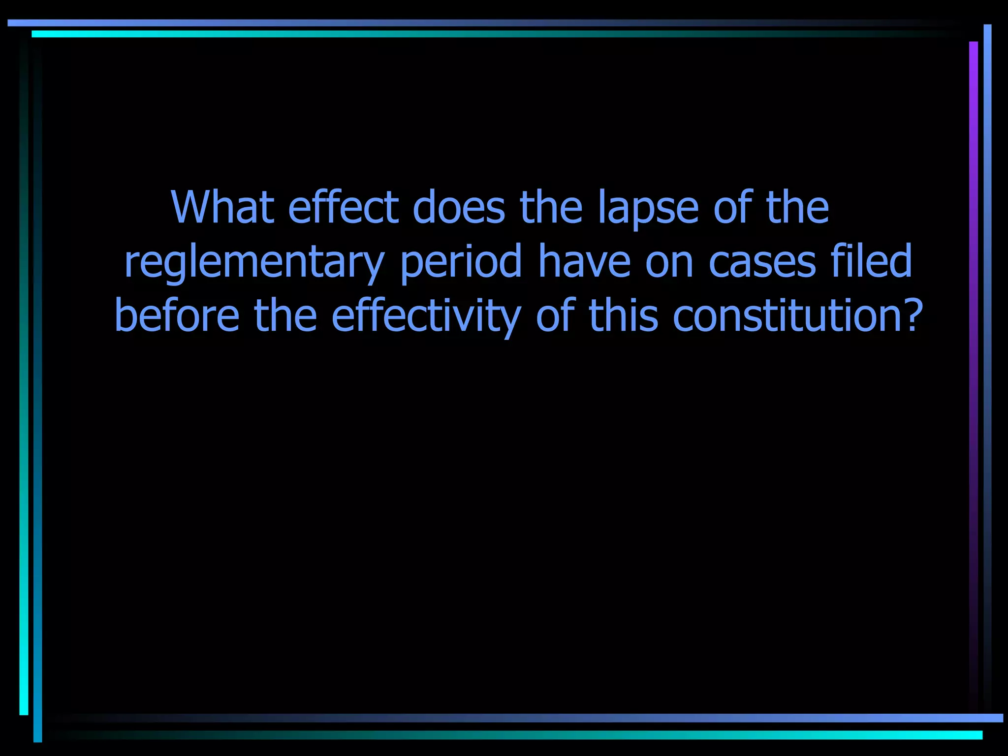 What effect does the lapse of the reglementary period have on cases filed before the effectivity of this constitution? Answer to this is to be found in Sections 14 and 14 of Article XVIII 