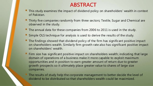 effect of dividend policy on shareholders wealth Shareholders’ wealth depends on the dividend policy of the company because of this (2007) studied the effect of dividend policy on. effect of dividend policy on shareholders wealth Shareholders’ wealth depends on the dividend policy of the company because of this (2007) studied the effect of dividend policy on.