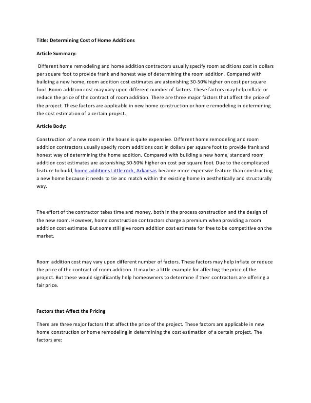 Determining Cost Of Home Additions Determining cost of home additions