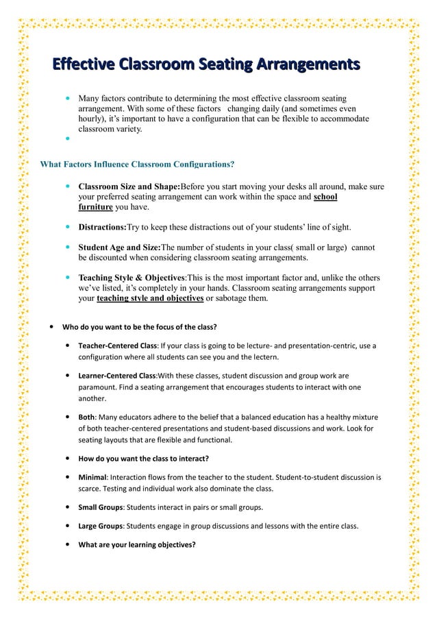 Article effective classroom seating arrangements by mr samir bounab PDF