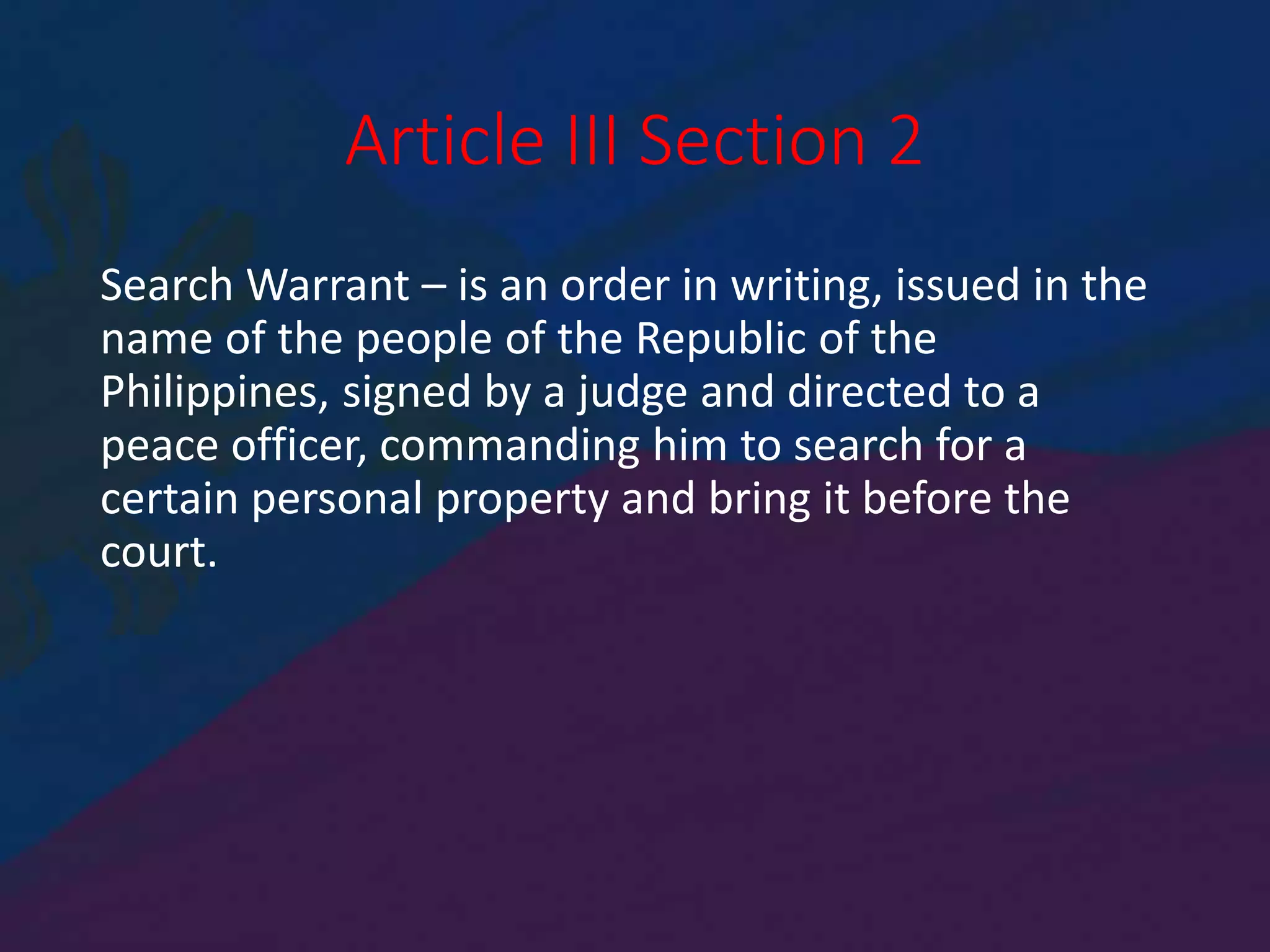 Philippine Bill Of Rights Article III Section 2 PPTX Philippine Bill Of Rights Article Iii Section 2 Pptx