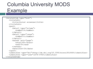 Columbia University MODS
Example
 