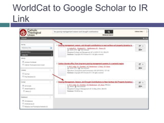 WorldCat to Google Scholar to IR
Link
 
