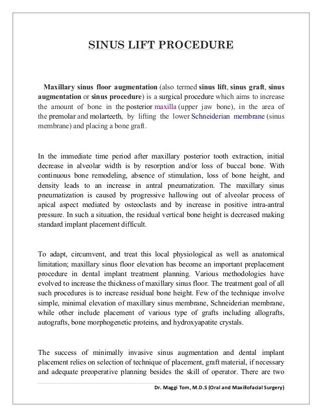 Sinus lift procedure