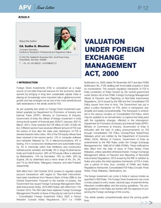 Valuation under Foreign Exchange Management Act, 2000