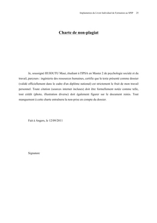 LIFLivret Individuel de Formation  une étude de mise en place