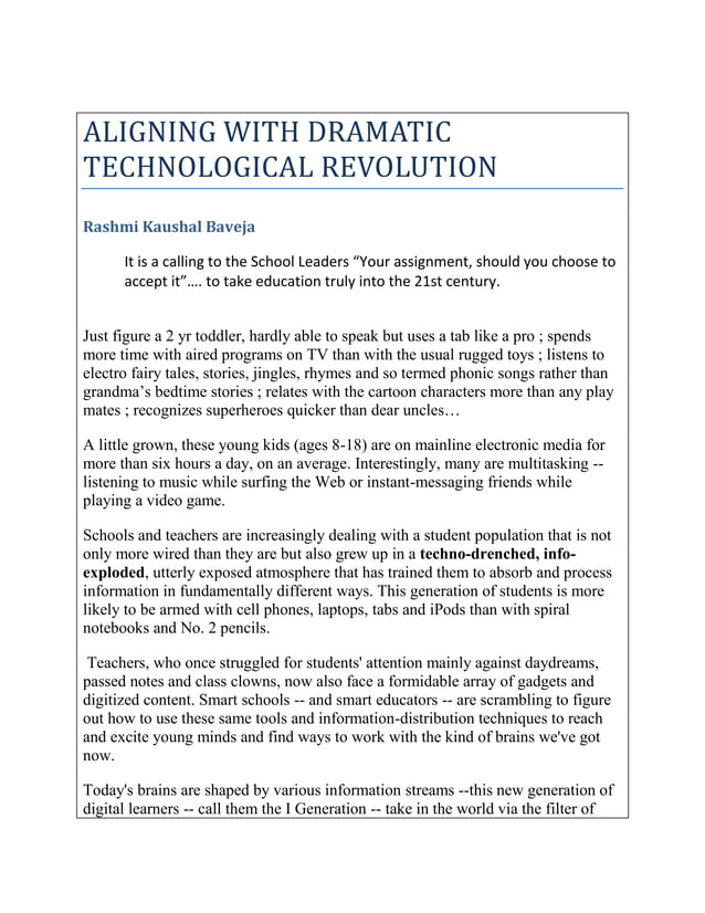 Aligning with dramatic technological revolution | DOCX | Education