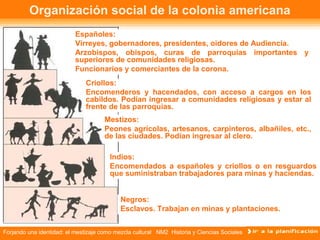 Forjando una identidad: el mestizaje como mezcla cultural NM2 Historia y Ciencias Sociales
Organización social de la colon...