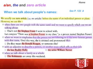 a/an ,  the  and  zero article When we talk about peoples names: See P. 122  A 
