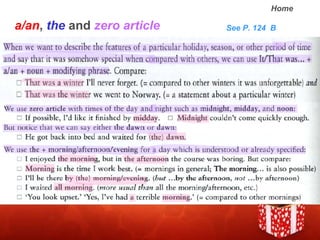 a/an ,  the  and  zero article See P. 124  B 