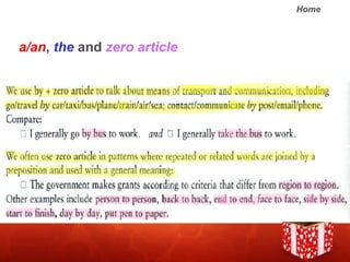 a/an ,  the  and  zero article 