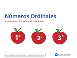 Números Ordinales
Conociendo los números ordinales
Contenido elaborado por: Loreto Jullian | Modificado por Fabiola Sotelo
A.
 