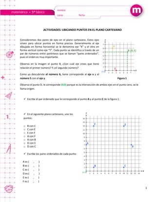 1
ACTIVIDADES: UBICANDO PUNTOS EN EL PLANO CARTESIANO
Consideremos dos pares de ejes en el plano cartesiano. Estos ejes
si...
