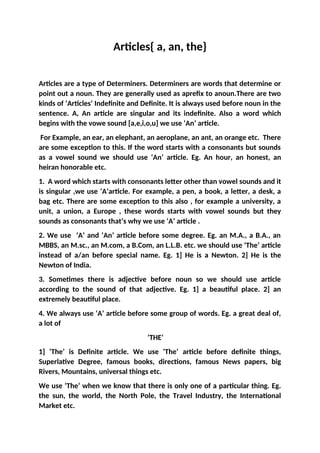 Articles.docx Important part of English Grammar. Their uses and ...