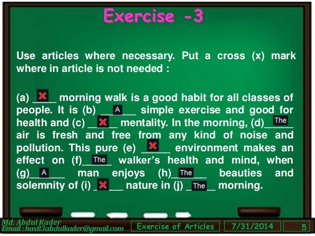 Articles Some Exercises Of Articles