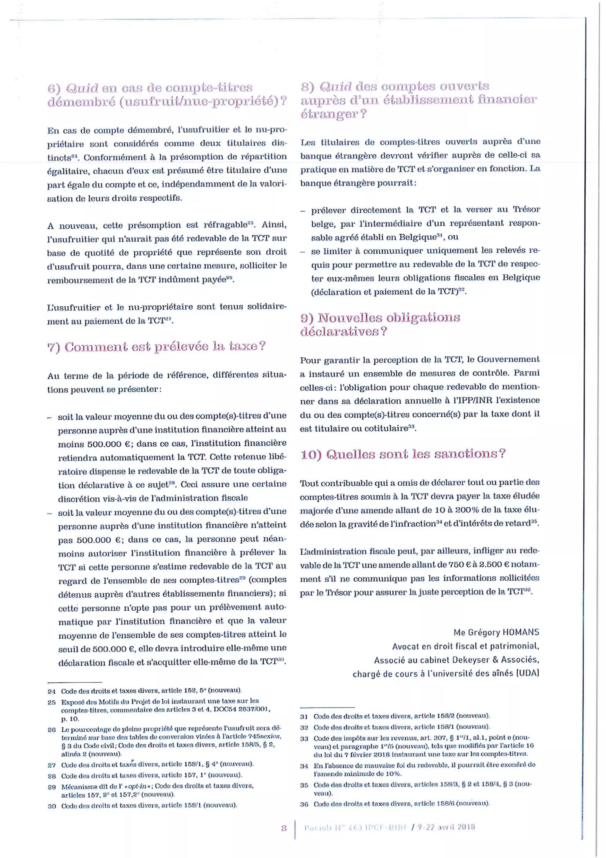 Articles relatifs à la conférence de Me Homans sur les nouveautés fiscales et patrimoniales pour le contribuable wallon (22/05/18 Charleroi)