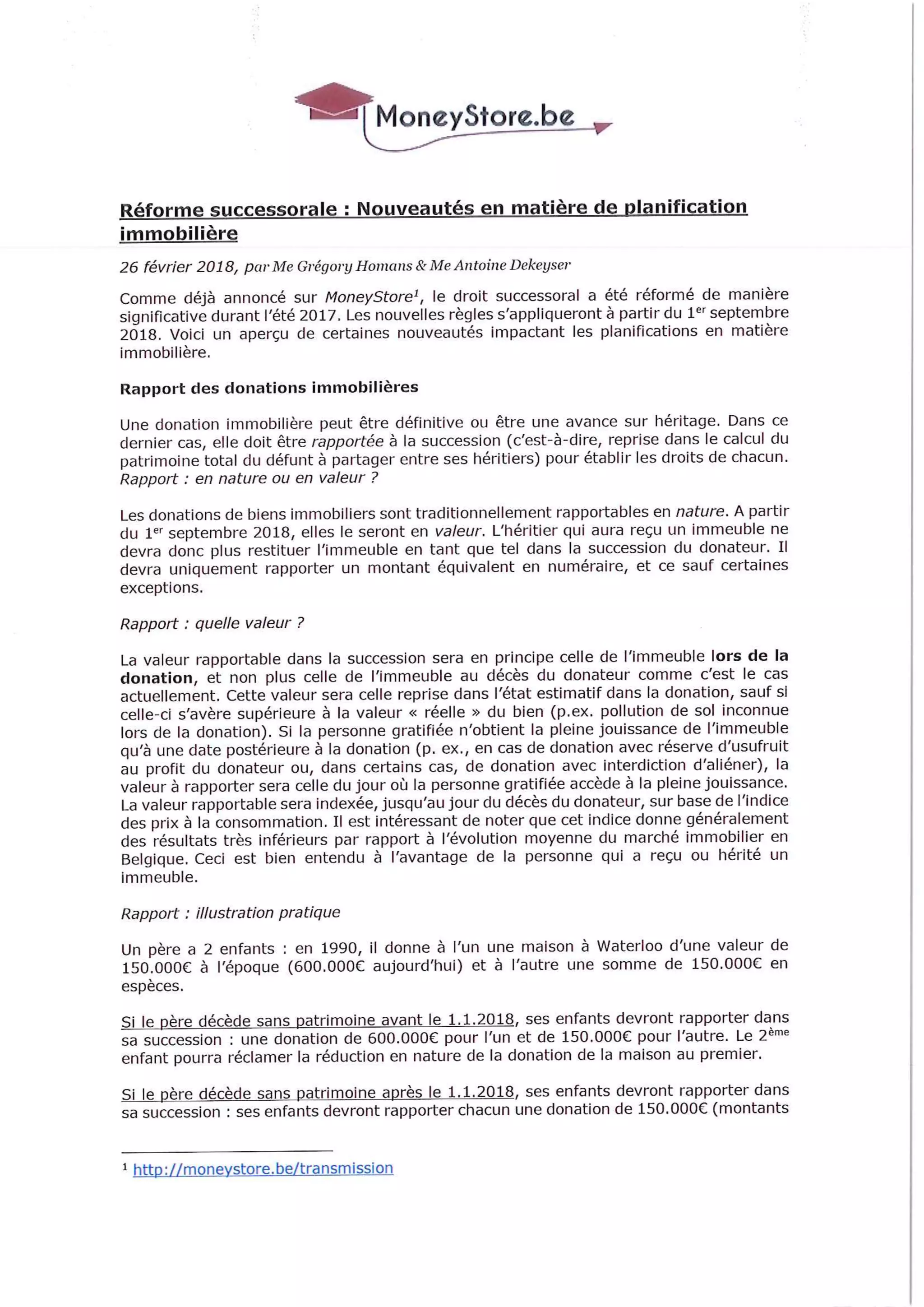 Articles relatifs à la conférence de Me Homans sur les nouveautés fiscales et patrimoniales pour le contribuable wallon (22/05/18 Charleroi)
