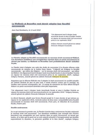 Articles relatifs à la conférence de Me Homans sur les nouveautés fiscales et patrimoniales pour le contribuable wallon (22/05/18 Charleroi)