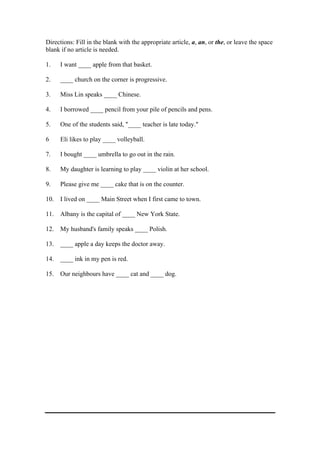 Articles Exercises