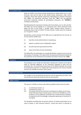 Investment Vehicles - SICARs